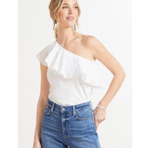 Like New Who What Wear One Shoulder Knit Top Woven Ruffle